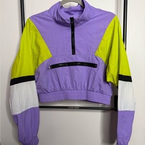 Y2K 90s Colorblock Cropped Windbreaker Small Purple Neon